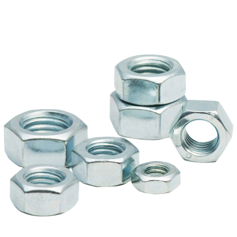 Blue and white zinc hexagon nut