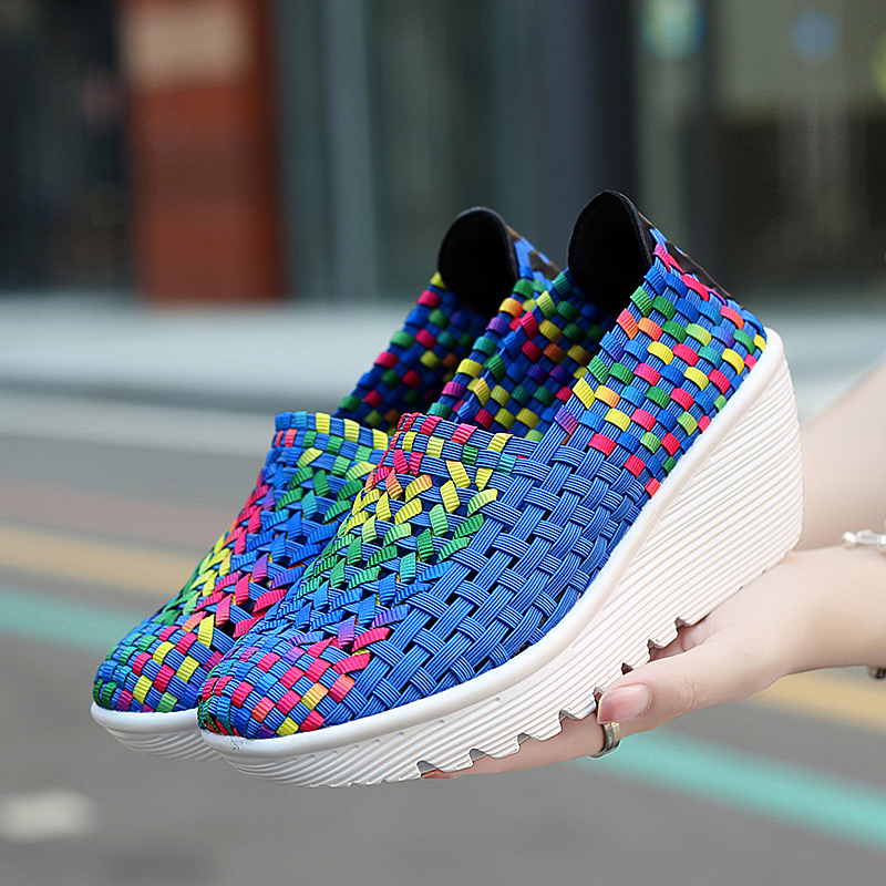 Summer Sneakers Soft Loafers Thick Heel Women's Sport Shoes Breathable Woven Women Running Shoes Handmade Woman Sports Shoes V4