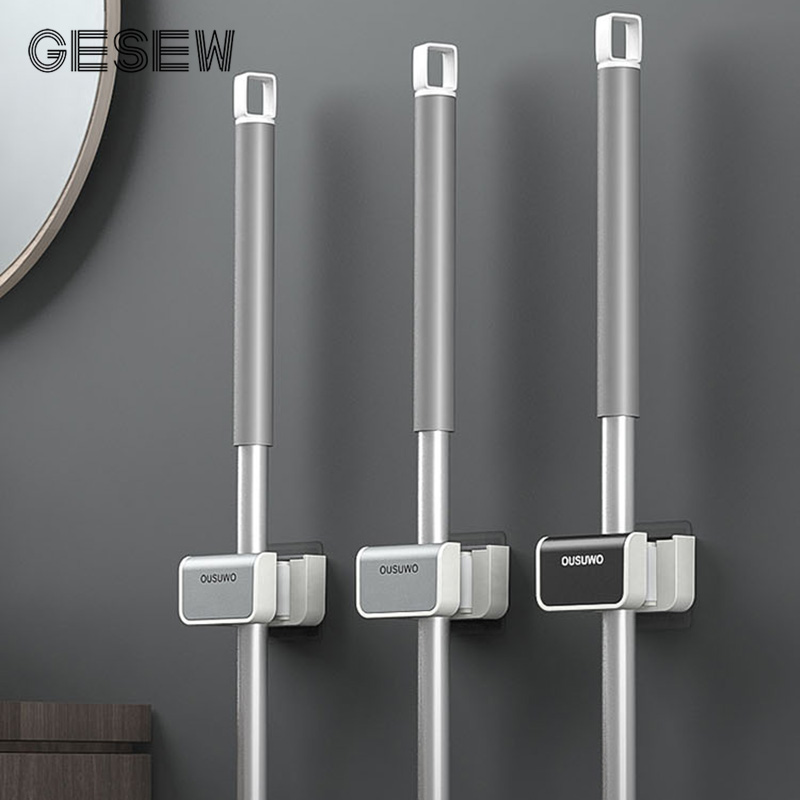 GESEW Wall Mounted Bathroom Organizer Multifunction Mop Hook For Home Punch-free Mop Holder For Kitchen Bathroom Accessories Set