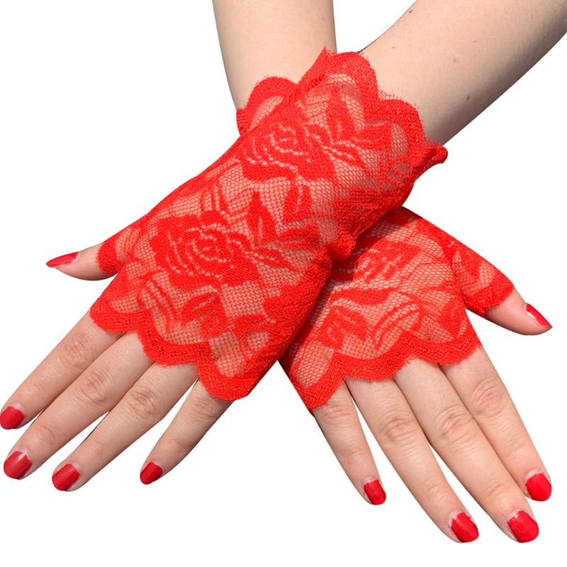 Women Summer Floral Lace Fingerless Gloves UV Sun Protection Driving Mittens