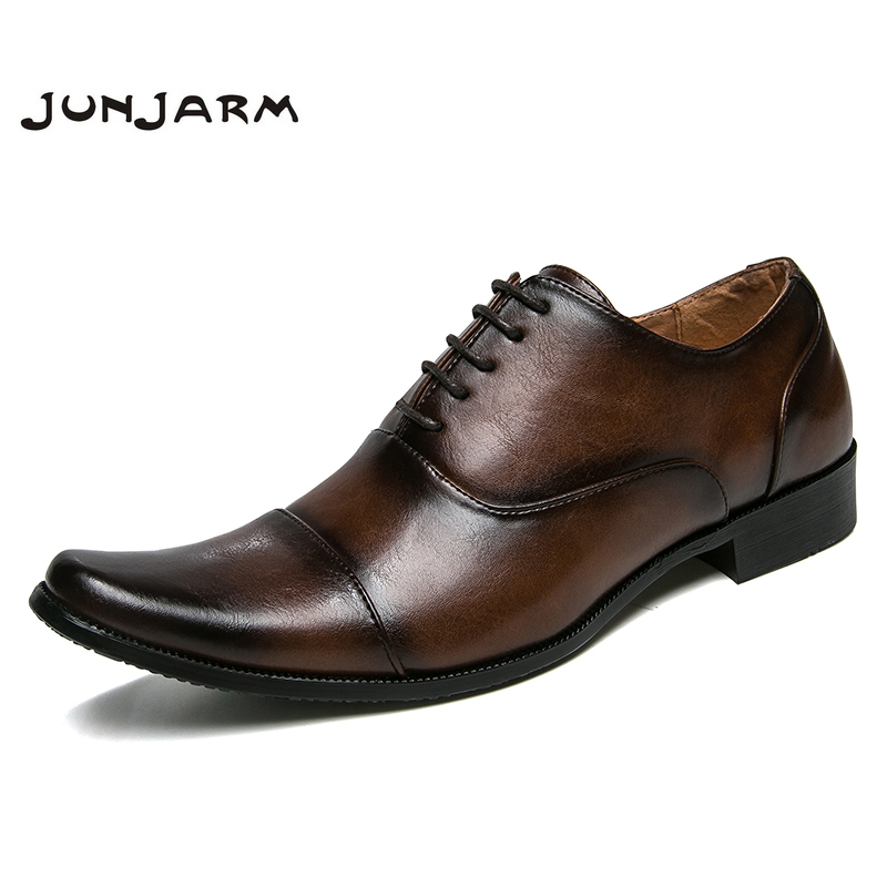 JUNJARM 2020 Men Dress Shoes Quality Men Formal Shoes Lace-up Men Business Oxford Shoes Brand Men Wedding Pointy Shoes