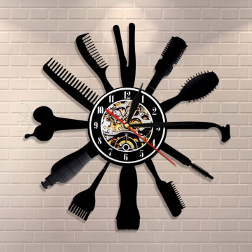 Barber Shop Wall Clock Barber Equipments Vinyl Record Clock Hair Dressing Tools Wall Art Beauty Salon Barber Shop Wall Decor