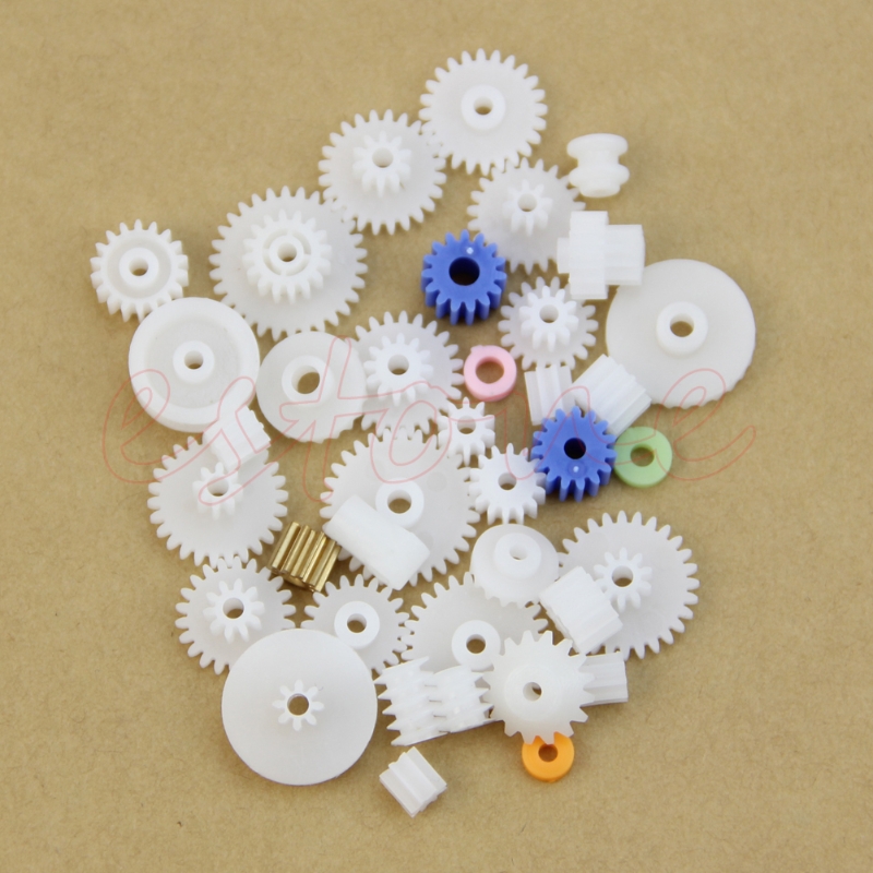 60pcs New Type Plastic Shaft Single Double Reduction Crown Worm Gears DIY Robot