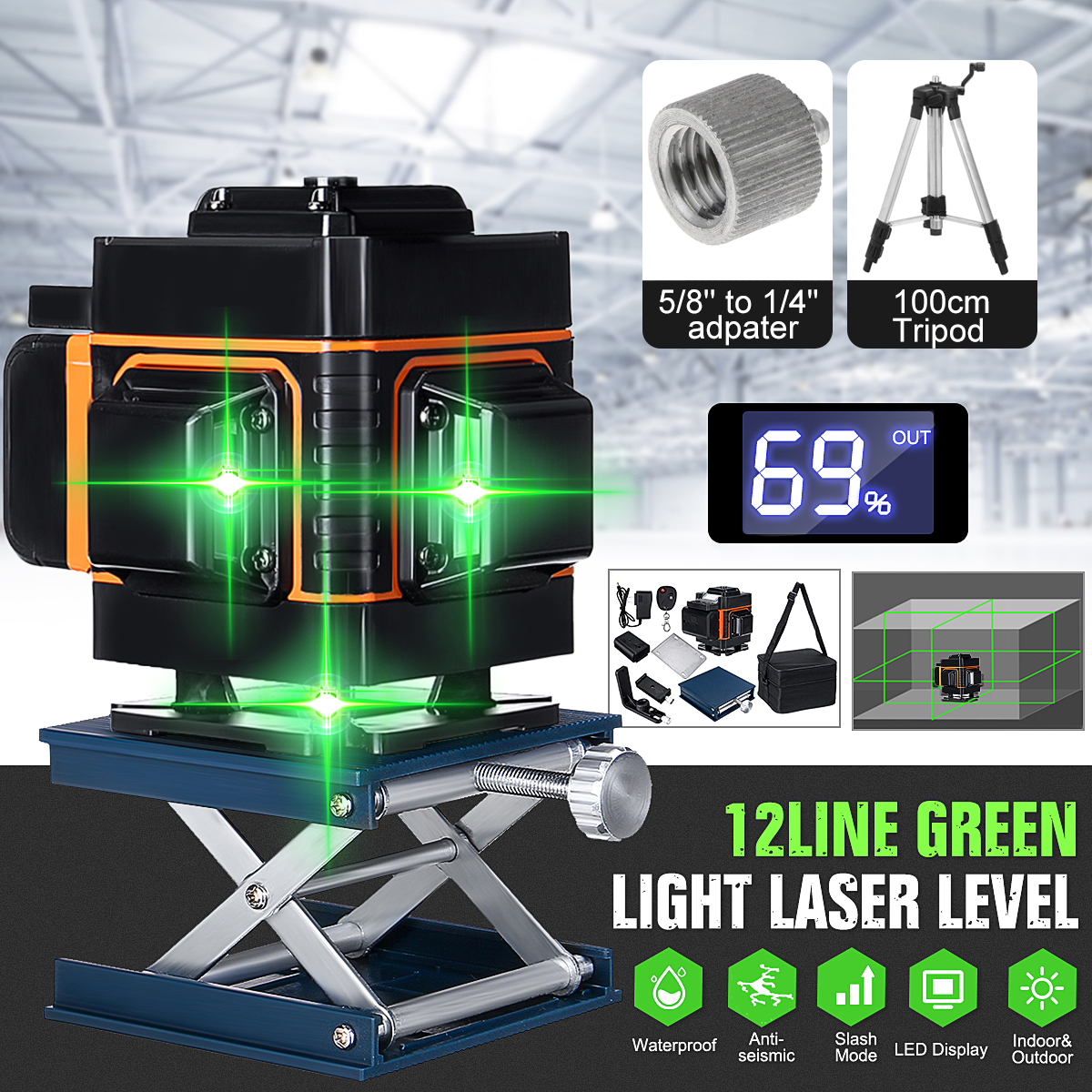 16/12 Lines Laser Level Levels Auto Self Leveling 360 Rotary Measure Horizontal Vertical Cross LED Display Powerful Green Laser