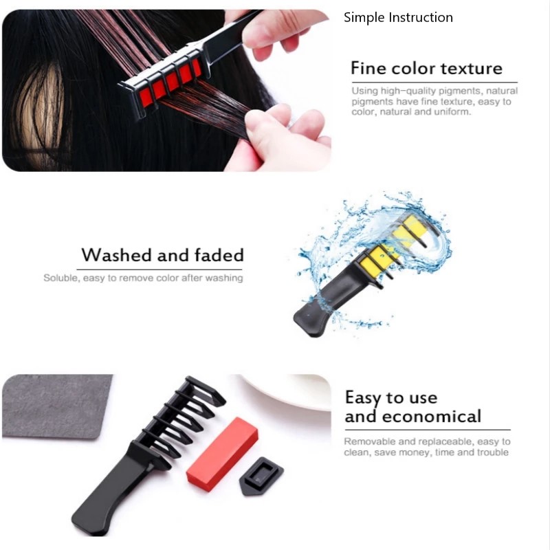 Disposable Fashion 6 Color Temporary Hair Chalk Color Comb Dye Cosplay Colorful Hair Styling Dyeing Pigment Small Comb