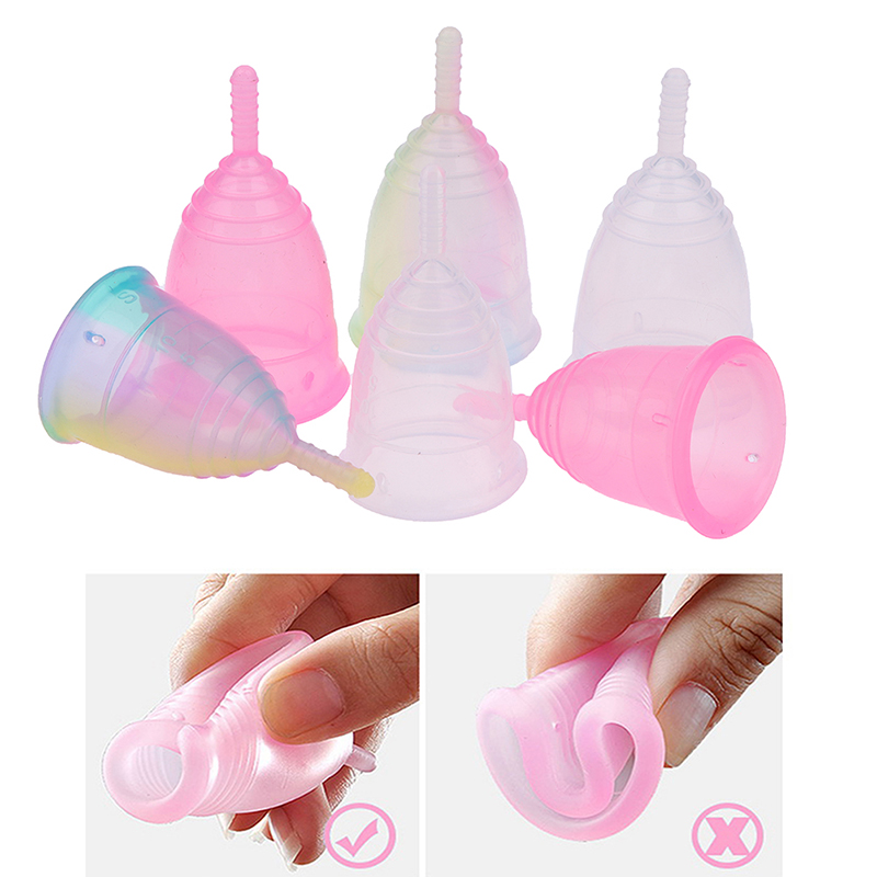 Medical Grade Silicone Menstrual Cup Feminine Hygiene Rainbow Menstrual Supplies For Lady Health Care Tools New~