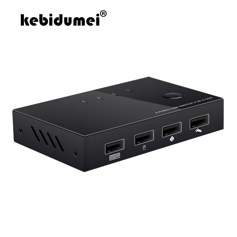 USB KVM Switch Box 4 Port Video Display USB Switch KVM Switcher Splitter Box for 4 PC Sharing Printer Keyboard Mouse KVM