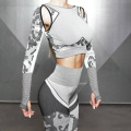 2PCS Camouflage Camo Yoga Set Sports Wear For Women Gym Fitness Clothing Yoga Leggings+Sport Long Sleeve Crop Top GYM Sport Suit