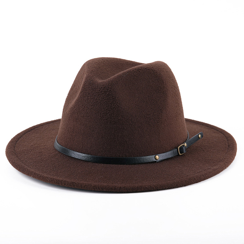 Unisex Jazz Hat Solid Black Winter Autumn Wide Brim Woolen Fedoras British Retro Flat Top Hat for Women Men Cowboy Caps