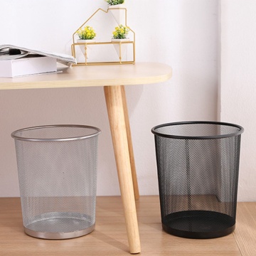 Metal Mesh Round Trash Can Wrought Iron Kitchen Without Lid Bucket Paper Basket Bedroom Office Rubbish Organizer Waste Bins