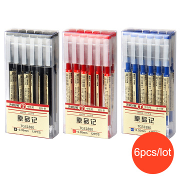6pcs/lot 0.35mm MUJI Style Ink Marker Pen Water-based Pen Gel Pens Black Red Office School Writing Stationery Supply