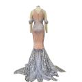 Sparkly Sequins Nude Dress Sexy Full Stones Long Big Tail Dress Costume Prom Birthday Celebrate Dresses Drag queen colthing