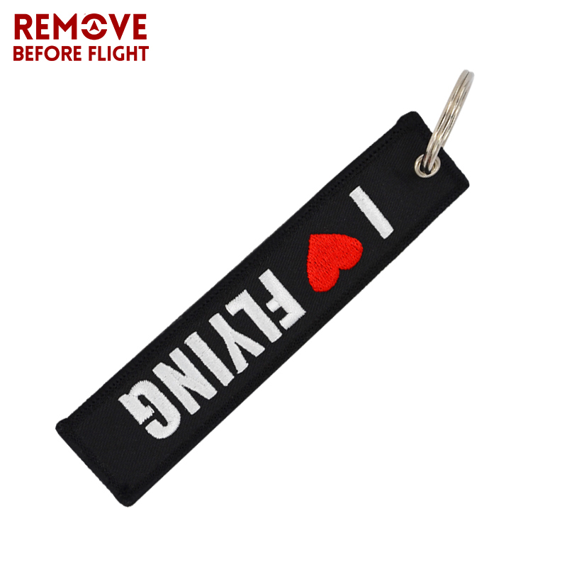 2 PC Remove Before Flight Keychain 1PC I Love Flying Bag Key Chain Charm Pendant Embroidery Label for Car Keyrings Aviation Gift