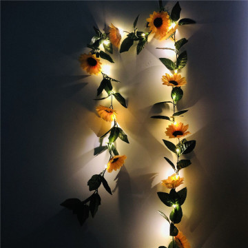 Battery Operated Sunflower Vine LED String Lights 2M 20leds Green Leaf Garland Wedding Valentine's Day Christmas Decor lamp