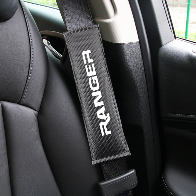 Carbon Fiber Car Safety Belt Pad For Ford Ranger Soft Seatbelt Shoulder Cover Car Accessories Interior Decoration Set 2Pcs