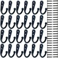 24 Pieces Coat Hooks Wall Mounted Robe Hook Single Coat Hanger No Scratch and 50 Pieces Screws Black