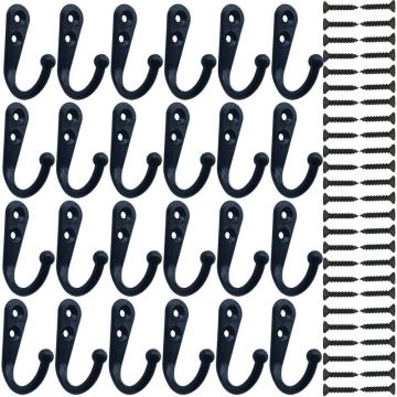 24 Pieces Coat Hooks Wall Mounted Robe Hook Single Coat Hanger No Scratch and 50 Pieces Screws Black