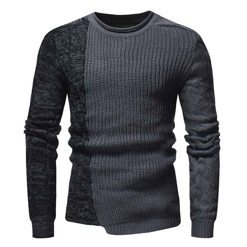 Autumn Winter New Men Sweater Fashion O-Neck Patchwork Cotton Pullover Sweater Men Slim Fit Long Sleeve Knitted Mens Sweaters