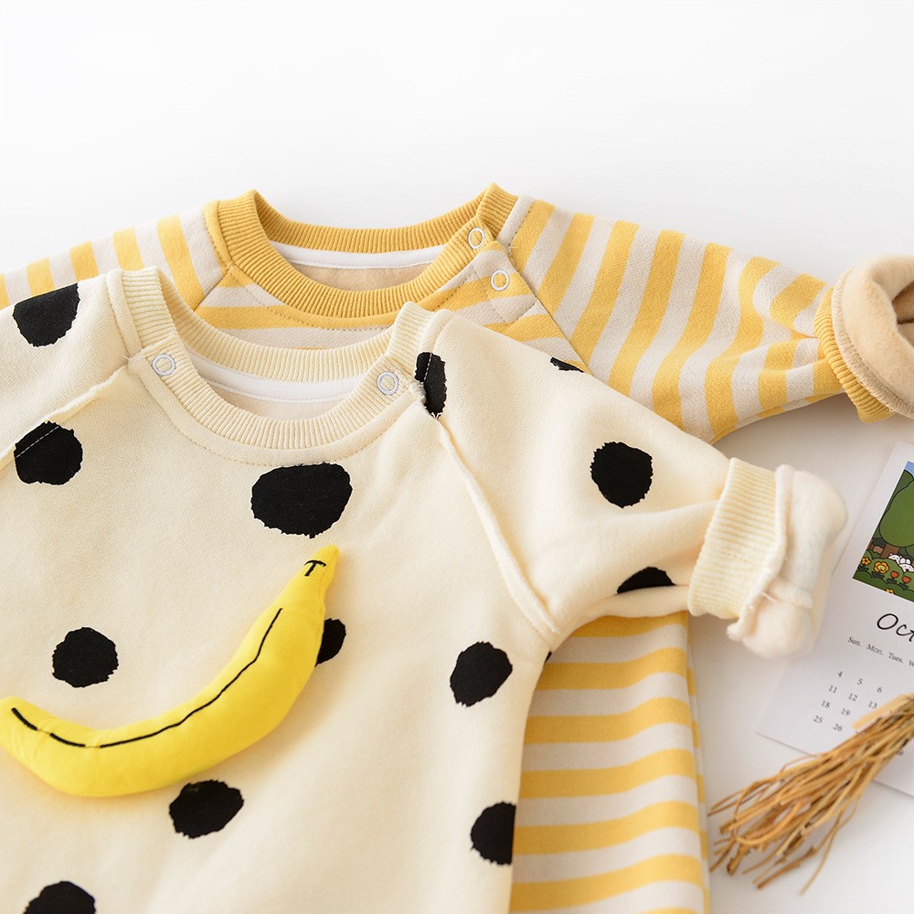 Autumn Baby Romper Baby Dot Banana Print Thicken Long Sleeve Toddler Jumpsuit Kids Boys And Girls Clothes