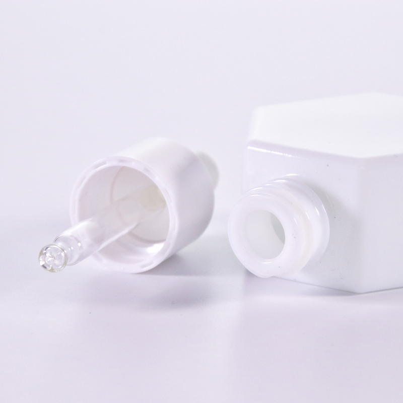Hexagon Shape White Glass Dropper Bottle For Serum4