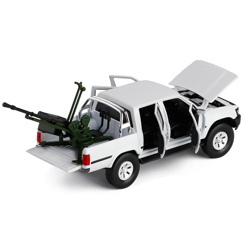 1/32 TOYOTA HILUX HAEKLAS Pick up Truck with Anti-tank Gun Diecast Metal Model Car Sound Lighting Toys For kids Gifts