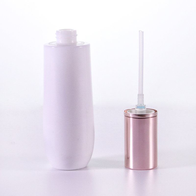 Opal White Glass Bottles With Rose Gold Caps4 Jpg