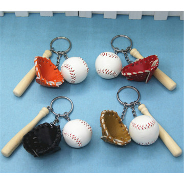 Three-piece suit Mini Baseball glove wooden bat keychain sports Car Key Chain Key Ring Gift For Man Women softball keychain