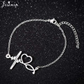 Jisensp Stainless Steel Heartbeat Cardiogram Bracelet Stethoscope Women Bracelets Bangles Special Gifts for Nurse Doctor Jewelry
