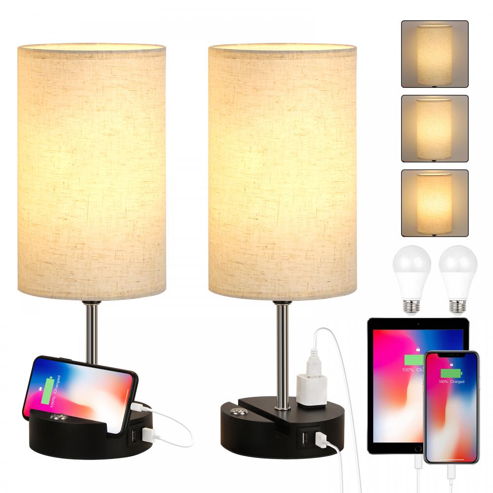 Bedroom Nightstand Lamp with Dual Charging Station