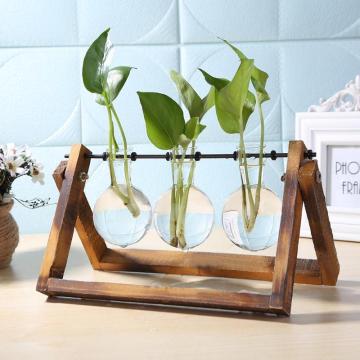Terrarium Hydroponic Plant Vases Transparent Vase Flower Pot Wooden Flower Stands Tabletop Vases For Flowers Home Bonsai Decor
