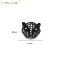Wholesale Copper Leopard Head Beads White Zircon DIY Fashion Bracelet CZ Spacer Beads Charms Pendant for Jewelry Making