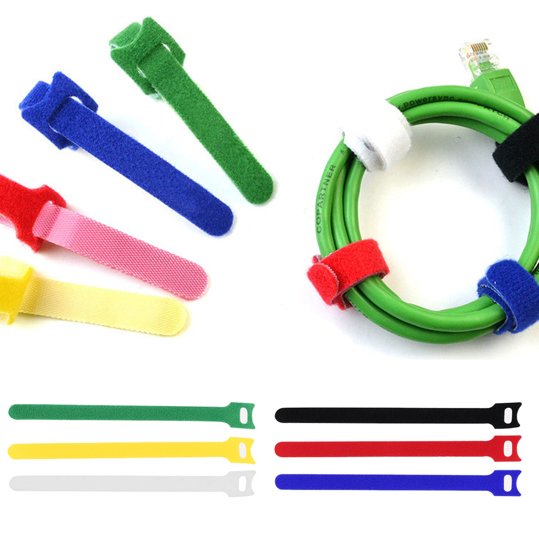 10Pcs Magic Sticky Self Adhesive Hooks Loops Tape Nylon Sticky Cable Ties Wire Strap Cord Wrap Fastening Organizer Management