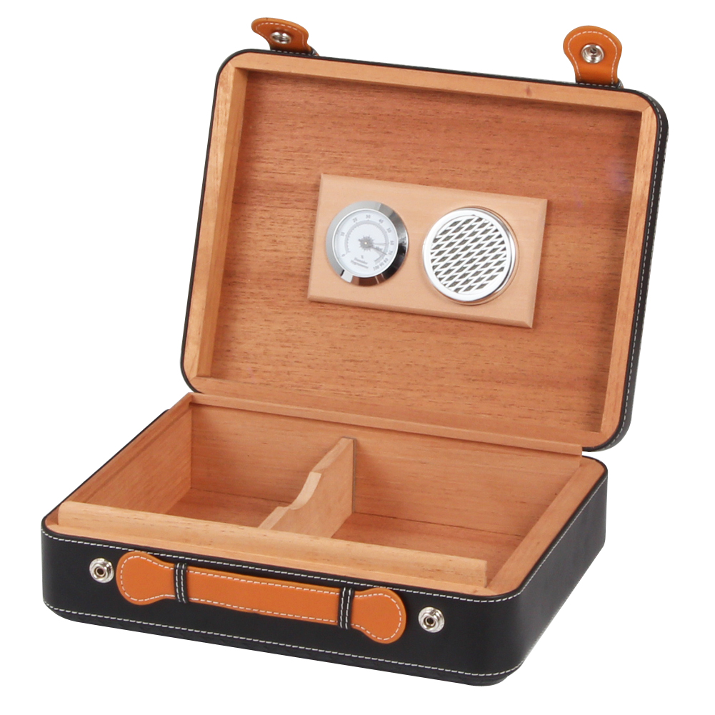 COHIBA Portable Cigar Humidor Cedar Wood Suitcase Style Travel Cigar Case W/ Hygrometer Humidifier Humidor Cigar Box