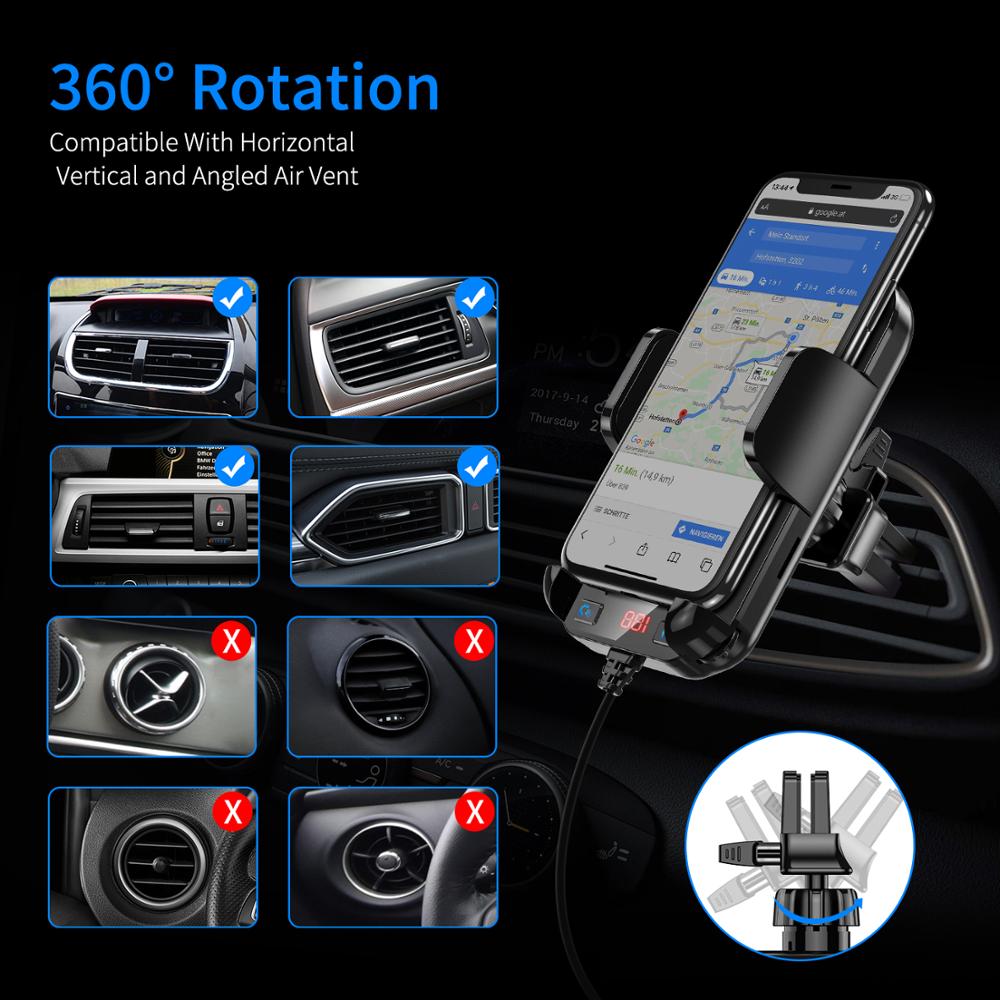 2021 Bluetooth 5.0 FM Transmitter w/Phone Holder Car MP3 Player Handsfree Car Kit Support TF Card U Disk AUX Music Player