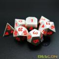 Bescon 7pcs Set Solid Metal Polyhedral D&D Dice Set Matt Silver with Orange Numbers, Metal RPG Role Playing Game Dice Set