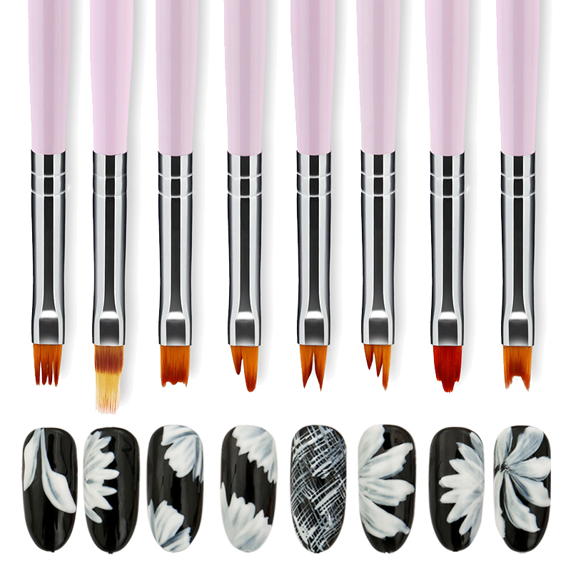 ROSALIND 1PCS 8 Pattern Optional Gel Varnish Flower Drawing Acrylic Nail Brush For Manicure Design Of Nails Art Extension Tool