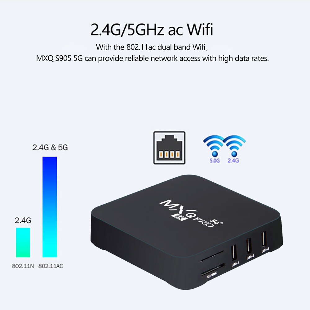 MXQ PRO 5G Smart TV Box Android 9.0 4K 2.4G&5G WiFi Amlogic S905W 2GB 16GB HD 3D Android TV Box Media Player 1080P Global Versio