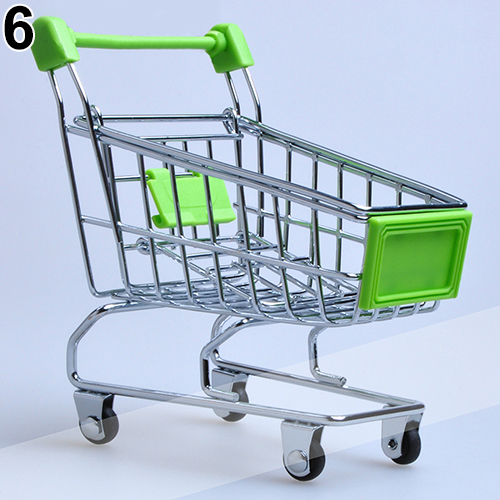 Supermarket Hand Trolley Mini Shopping Cart Desktop Decoration Storage Toy Gift Mini Shopping Cart Stainless Steel + Plastic