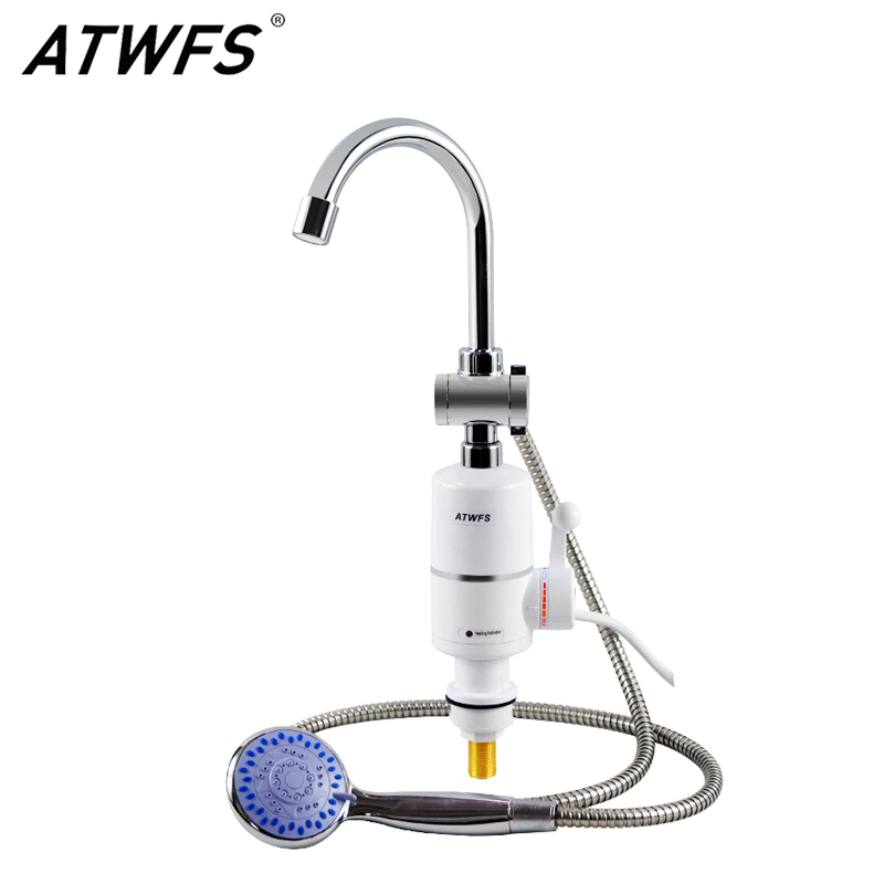 ATWFS Tankless Instant Water Heater Shower Head Bathroom Faucet Pool Heater Electric Kitchen Hot Heating Water Tap 220v 3000w
