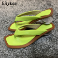 Eilyken Summer Flip Flops Slippers Clear Transparent Med Heel Slides Fashion Round Ball Heel Slipper Sandals For Shoes Women