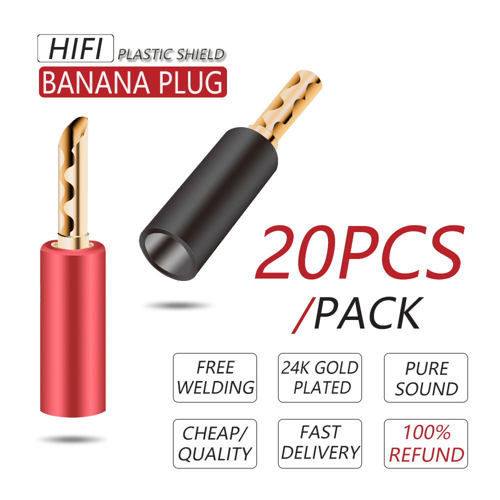 20pcs 4mm Audio Speaker Screw Banana Plugs Connector Red Black Screw Type Speaker Cable Wire Pin Banana Plug Connectors