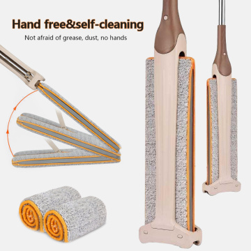 Self-Wringing Double Sided Flat Mop Comfortable Handle Mop Floor Cleaning Tool For Living Room Kitchen Non Hand Telescopic