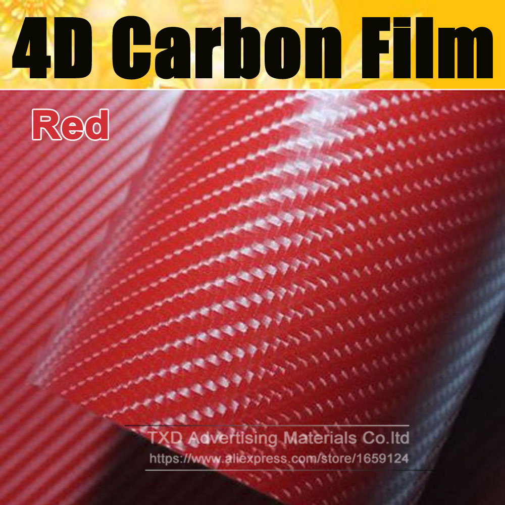 High Quality Red 4D Carbon Fiber Vinyl Wrap Film Air Bubble Free For Car decoration with Size:4"/8"/12"/16"/20"/24"X60"/Lot