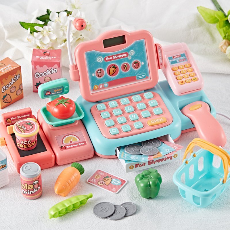 2021 toys Electronic Mini Simulated Supermarket Cash Register Kits Toys Kids Checkout Counter Role Pretend Play Cashier Girl Toy