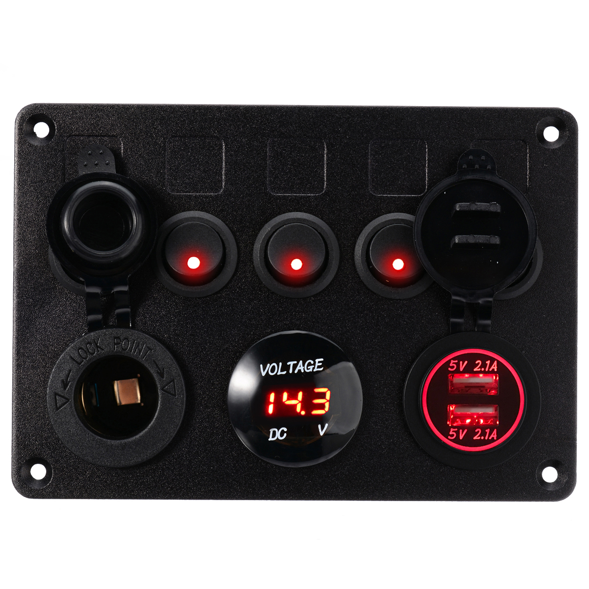 5 Gang Boat Switch Panel 12V Dual USB Socket 4.2A Circuit Breaker Toggle Switch Control LED Voltmeter For Car Boat Marine