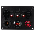 5 Gang Boat Switch Panel 12V Dual USB Socket 4.2A Circuit Breaker Toggle Switch Control LED Voltmeter For Car Boat Marine
