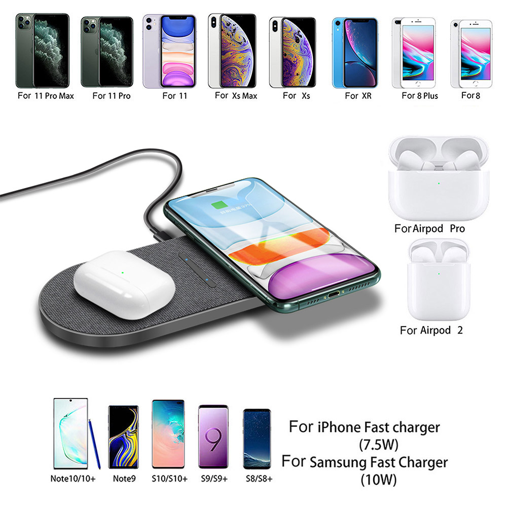 20W Qi Wireless Charger Pad For Samsung S20 S10 Dual 10W 2 in 1 Fast Charging Dock Station For iPhone 11 XS XR X 8 Airpods Pro