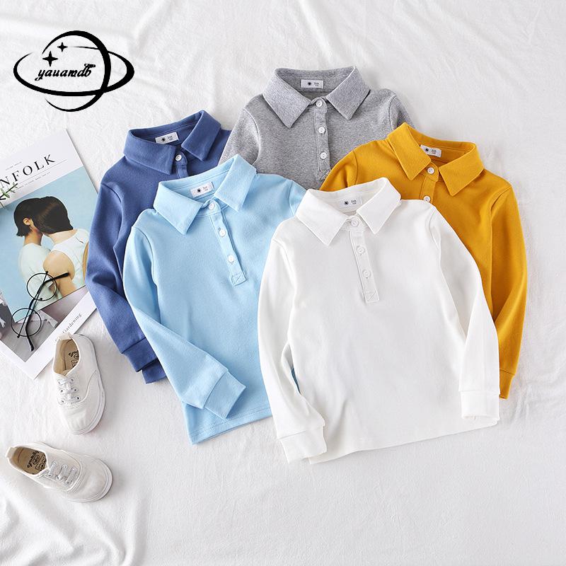 3-11y Kids Polo Shirts Spring Autumn Boys And Girls Tops Tees Long Sleeve Solid Color Fashoin Breathable Children Clothes H25