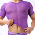 Men Undershirts Male Sleepwear See-Through Tops Tees Short Sleeve Basic T Shirts Transparent Tops Underwear Breathable Clothing