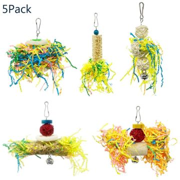 5Pcs Bird Parrot Shredding Toys Chewing Foraging Hanging Cage Paper Strings Wire Drawing Ball Toy for Lovebird Cockatiel C42